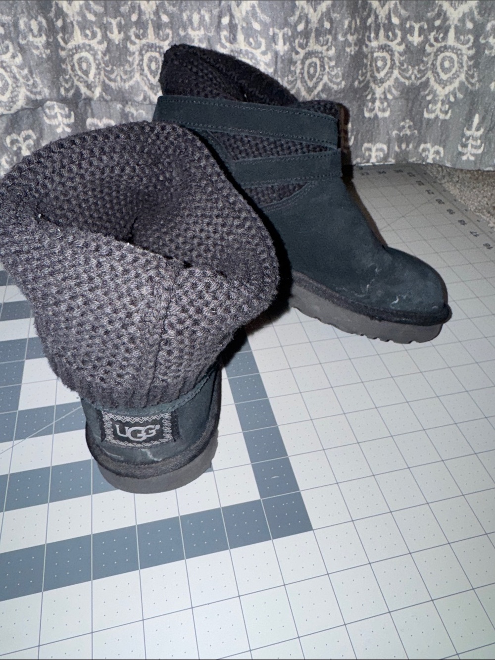UGG Black Knit-Cuff Ankle Boots